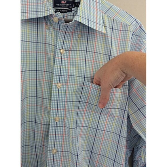 Vineyard Vines Slim Fit Murray Shirt Blue Plaid Size L - Picture 4 of 8